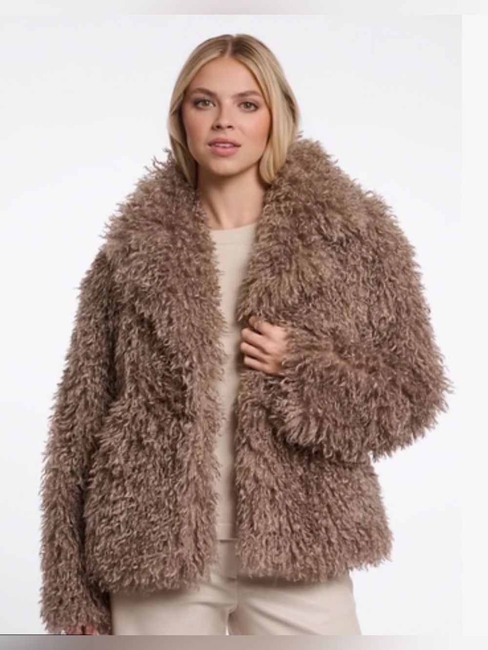 Ellison Medium Cozy Taupe Faux-Sherpa Women's Coat